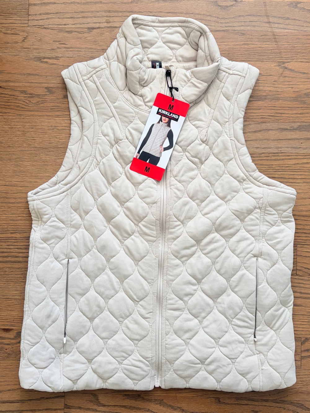Kirkland Signature Cream Quilted Vest with Stand Collar M